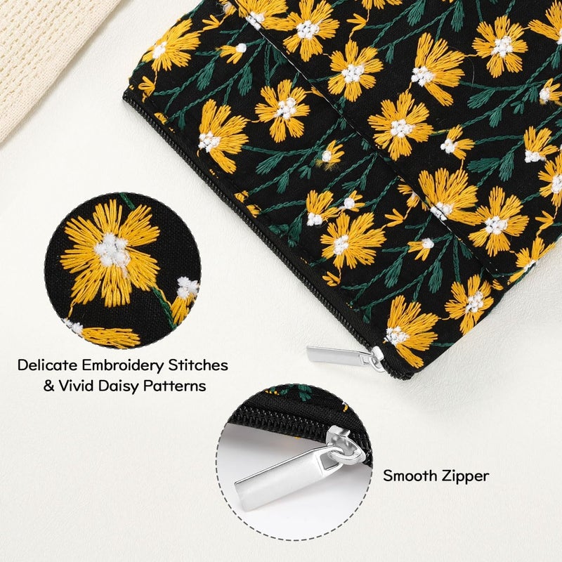Dadanism Embroidered Daisy Padded Sleeve for All-New Kindle Paperwhite, 7" Kindle Colorsoft Signature Edition, Protective Sleeve Case for 6" K-indle/K-indle Oasis/Kobo E-Reader, Black & Yellow Daisy - Image 5